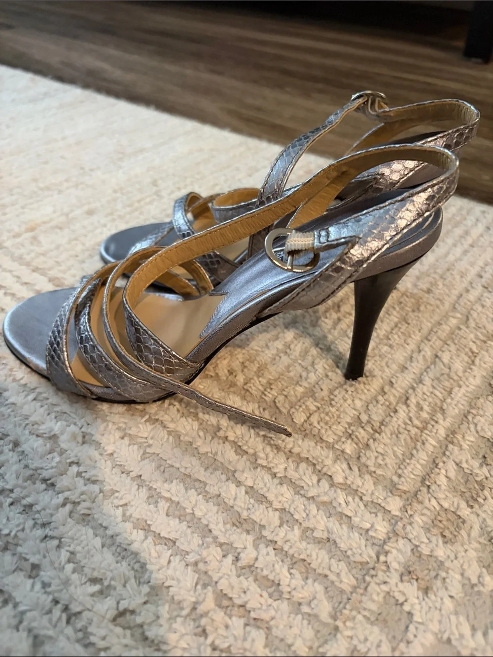 Michael Kors Metallic Pewter Strappy Heeled Sandals